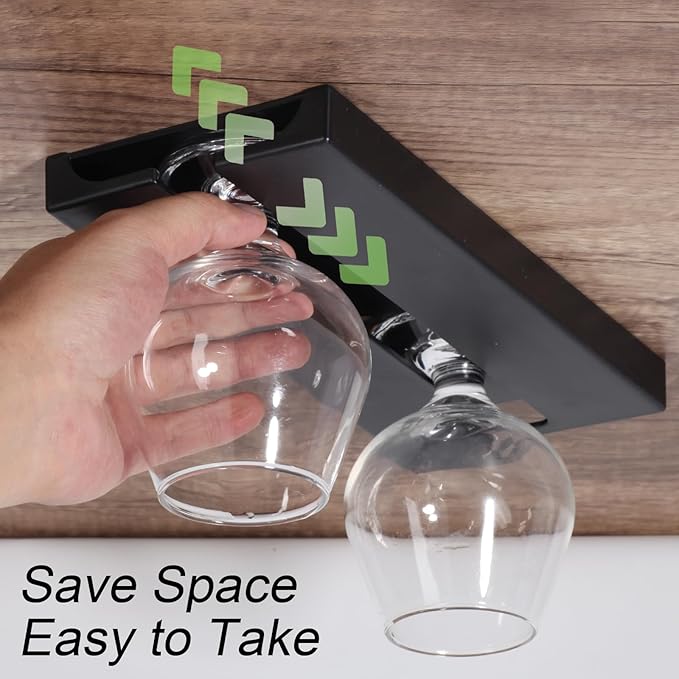 2Pcs Wine Glass Holder，Stemware Rack Plastic Punch-free Hanging Under Cabinet for Bar,Kitchen and Restaurant (black)-Ruum Studio Home
