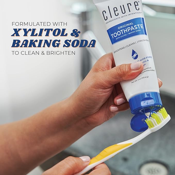 Cleure Original No Fluoride Toothpaste - SLS Free, Mint Free - with Xylitol for Fresh Breath & Helps Whiten - for Kids & Adults - Flavor Free (4oz Tube)-Ruum Studio Home