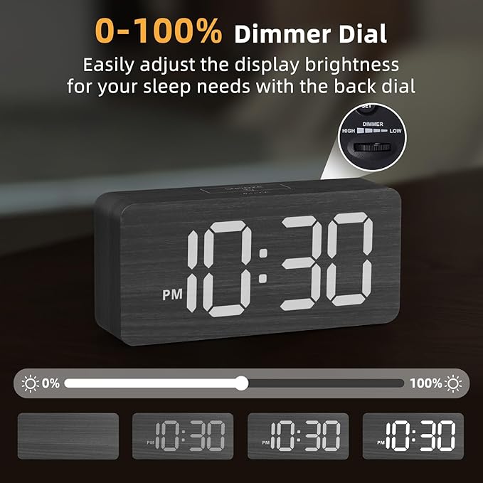 uscce Wooden Digital Alarm Clocks for Bedrooms: Dimmable Dual Alarm Clock with Large Numbers for Bedside Desk - Loud Alarm for Heavy Sleepers with Volume Control - Wood Decor & Gifts-Ruum Studio Home