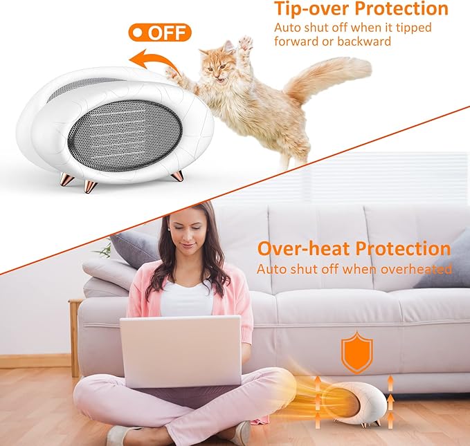 Desk Heater,600W Energy Efficient Small Desk heater for Indoor Use,PTC Fast Heating Ceramic Space Heater for Bedroom Home Office Indoor Use(White)-Ruum Studio Home