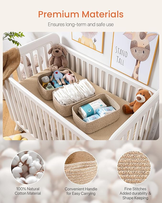 KALLAX Small Woven Basket, 13.5 x 9.5 x 5 Inches, Storage Basket for Organizing, Cute Small Rope Shelf Closet Cube Storage Bins Baskets for Shelves, Dog Toy Gift Baskets Empty, 3 Packs, Mixed Brown-Ruum Studio Home