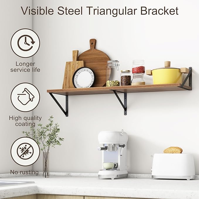 36"W x 10"D Floating Shelves, 10 Inch Deep Walnut Floating Shelves, Farmhouse Rustic Deep Wall Shelves for Home Decor, Wide Large Floating Shelf for Bathroom, Living Room, Kitchen, Study Room-Ruum Studio Home