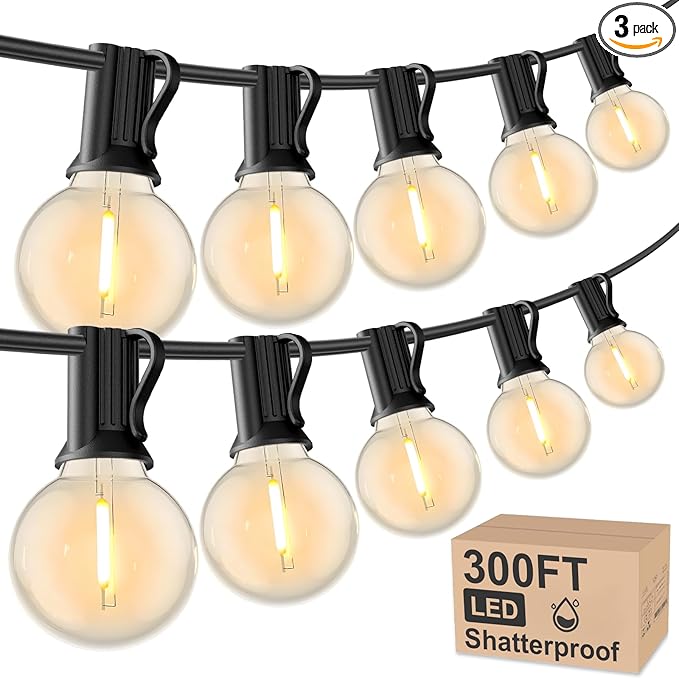 RTTY Outdoor String Lights 300 FT Globe LED Patio Lights with G40 Plastic Bulbs,Waterproof Shatterproof Dimmable Connectable Hanging for Backyard Porch Balcony Party Cafe Deck Decor-Ruum Studio Home