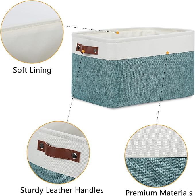 DULLEMELO Storage Baskets for Organizing,Rectangular Fabric Storage Bins with Handles for Office,Bedroom(3-Pack -15 inch X 11 inch X 9.5 inch, White&Dark Green)-Ruum Studio Home