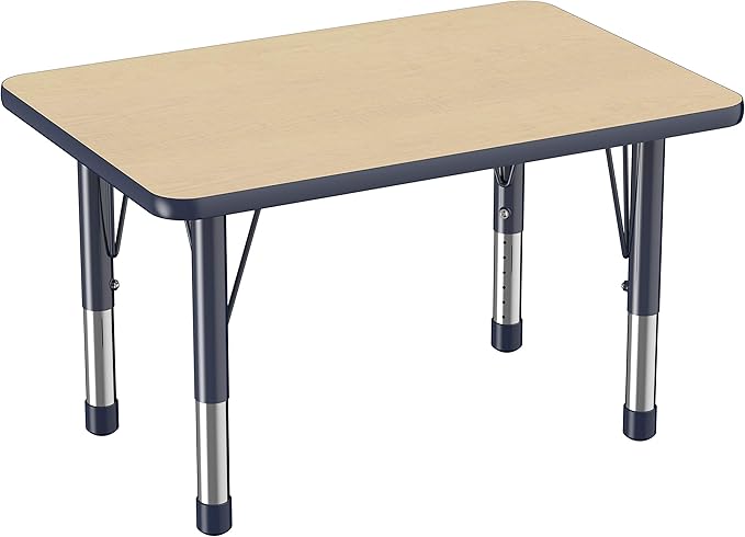 Factory Direct Partners FDP Rectangle Activity School and Classroom Kids Table (24 x 36 inch), Chunky Toddler Leg, Adjustable Height 15-24 inches - Maple Top and Navy Edge-Ruum Studio Home