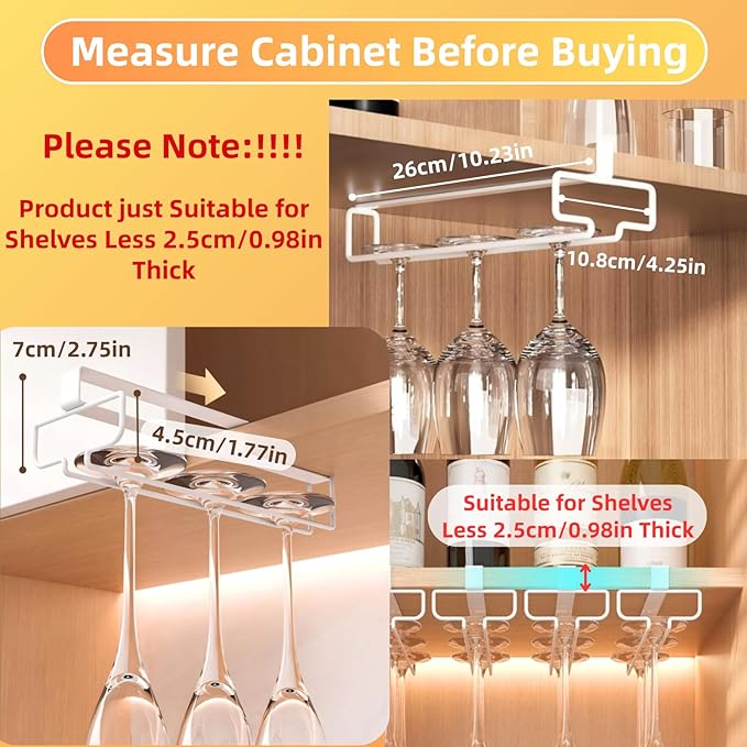 LINFIDITE 2 Pack Wine Glass Holder Stemware Rack Hanger Under Cabinet Wine Glass Rack Kitchen Hanging Storage Rack Organizer,White-Ruum Studio Home
