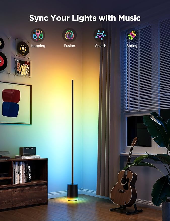 Govee Floor Lamp 2 with Matter, RGBIC, Warm Cool White LED, Alexa Compatible, 1725lm, Music Sync, Scene Modes, Smart Floor Lamp for Living Room, Bedroom, Black(1 Pack)-Ruum Studio Home