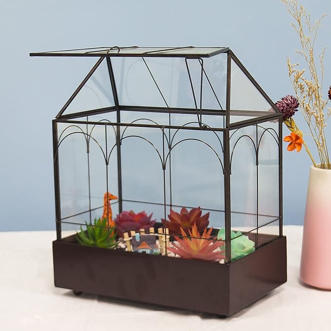 Large Tall Glass Plant Terrarium – House Succulent Terrarium Kit with Lip and Tray Glass Greenhouse Terrarium for Plant 9.5”X5.7”X11.4”-Ruum Studio Home