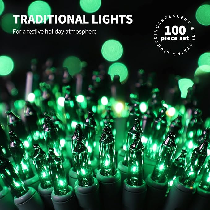 100LIGHTS Green Extra-Bright with End Connectors Christmas Decorative Lights 5.98m UL Certified Mini String Light Set Waterproof for Home Garden Holiday Christmas Tree Party Patio Wedding-Ruum Studio Home