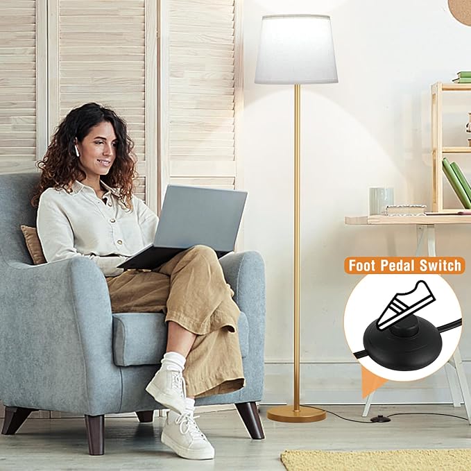 【Upgraded Floor Lamps for Living Room, Modern Floor Lamp with Remote Control, Dimmable Colors Temperature Standing Lamp Foot Switch, 9W Bulb Tall Lamps for Bedroom Office Kid Room - Gold-Ruum Studio Home
