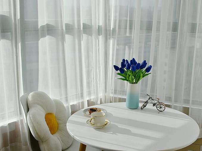 Mandy's Artificial Tulips 20 Stems Royal Blue PU Faux Flowers for Wedding Home Decor 13.5 Inch-Ruum Studio Home