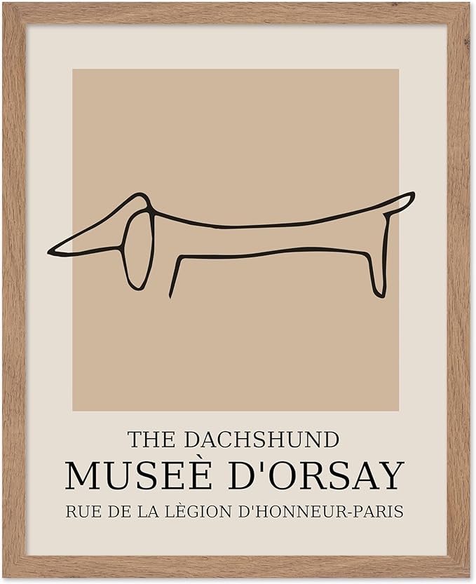 Poster Master Vintage Poster - Retro Minimalist Print - Gift for Artist, Housewarming - Dachshund Dog, Line Drawing, Abstract - Wall Decor for Living Room, Bedroom, 11x14 Beige Framed-Ruum Studio Home
