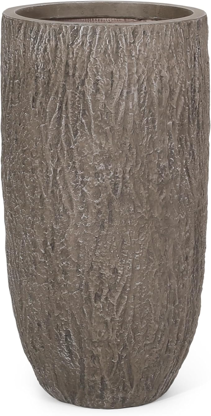 Christopher Knight Home Jorine Lightweight Concrete Planter, Cast Stone Plant Pot, Large Garden Urn, Patio Texture Finish Flower Pot for Balcony Backyard Poolside, No Assembly Needed, 27" H Brown-Ruum Studio Home