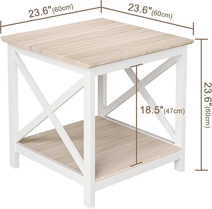ChooChoo End Table, 24 Inch End Table with 2-Tier Storage Shelf, Side Table for Living Room, Wood Nightstand for Bedroom, Office, Oak-Ruum Studio Home