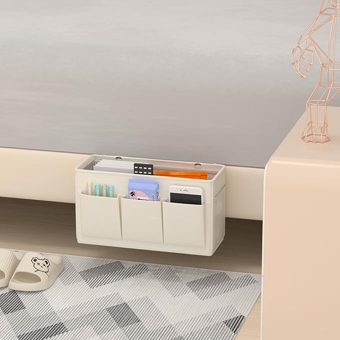 Dual-purpose Bedside Caddy Bedside Organizer, Bed Caddy with 6 Pockets, Versatile Bedside Storage Solution Magazine Remotes holder, ideal for Home, Dorm, Hospital, Crib Bed (White 2pcs)-Ruum Studio Home