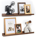 Fun Memories Picture Ledge Shelf, 24 Inch Floating Shelves Set of 2, Nursery Book Shelves for Toys Storage, Kids Bookshelf Wall Mounted for Wall Decor Books Photo Frames, Walnut-Ruum Studio Home