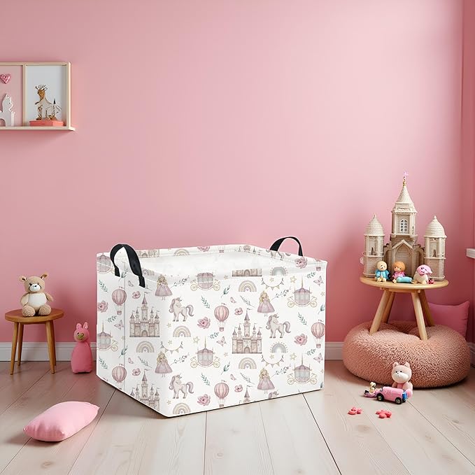 HIYAGON Rectangular Baby Girl Basket Kids Baby Storage Basket Toy Storage Bin Organizer Box Room Decor(Castle)-Ruum Studio Home