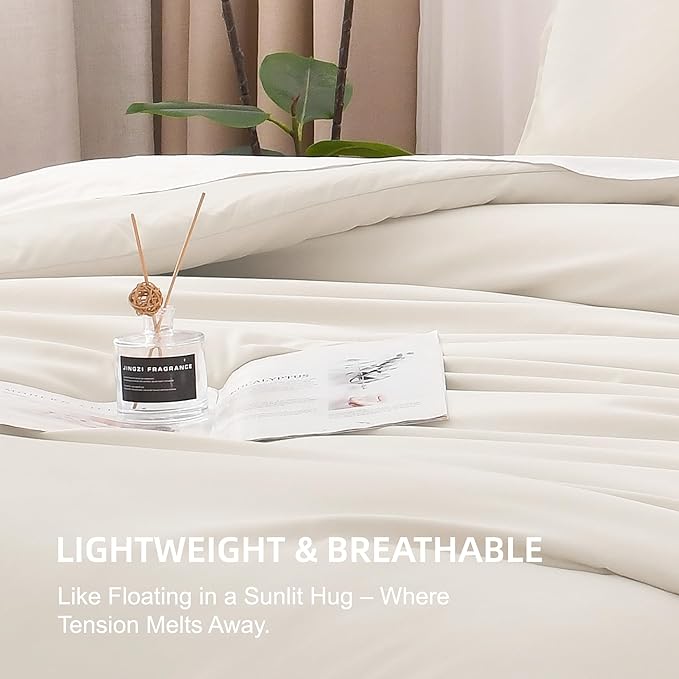 Litanika Beige Comforter Set California King Size, 3 Pieces Cal King Lightweight Solid Bedding Comforter Set, Oversized All Season Fluffy Bed Set (104x96In Comforter & 2 Pillowcases)-Ruum Studio Home