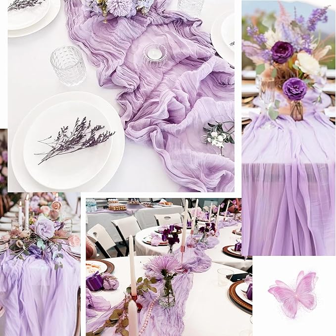 12 Pack Lilac Cheesecloth Table Runner 10FT Rustic Gauze Cheese Cloth Table Runner for Wedding 20 x 120 Inch Long Bridal Baby Shower Table Decor Boho Fabric Sheer Birthday Party Table Decorations-Ruum Studio Home