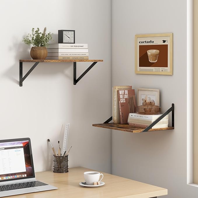 Deep Floating Shelves for Wall, 12 Inch Deep Floating Shelves Set of 2, 16"W x 12"D Wall Shelf, Wide Display Ledges Shelves for Bedroom, Bathroom, 12 Deep Bookshelf Wall Mounted - Rustic Brown-Ruum Studio Home