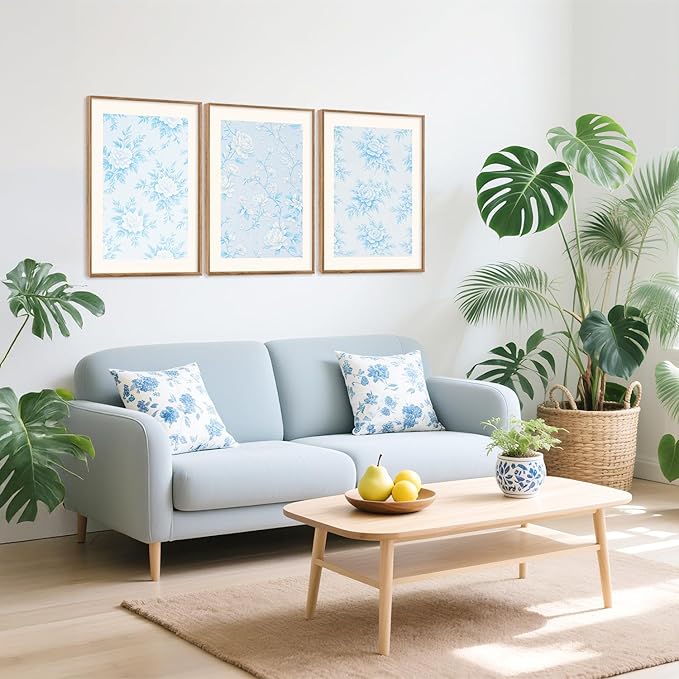 HPNIUB Large Classic Chinoiserie Floral Framed Canvas Wall Art Set, Watercolor Blue and White Flower Rose Wall Decor, Blue Minimalist Wildflower Art Print for Living Room,Bedroom,Office-16 x24 x3-Ruum Studio Home