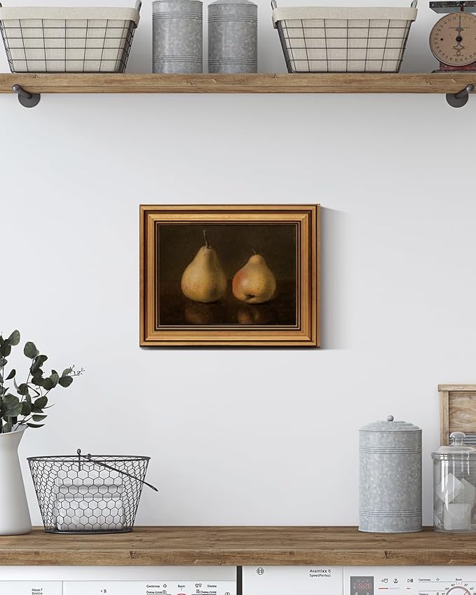 HUARCEY Gold Framed Vintage Wall Art for Living Room, Pear Fruits Painting Prints Shelf Decor for Kitchen, Aesthetic Bedroom Wall Art Decor, Christmas Gift for Friends or Family (Two Pears - 8"x10")-Ruum Studio Home