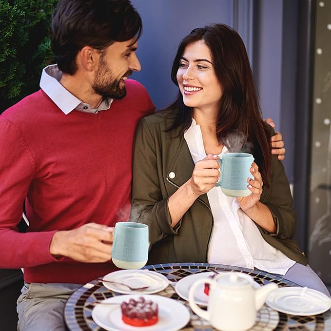 Hasense 15 Ounce Porcelain Coffee Mugs Set of 4 with Large Handle Perfect for Coffee, Tea, Milk, Chocolate and Latte, Unqiue Glaze Ceramic Coffee Cups Set for Man and Woman, Sky Blue-Ruum Studio Home