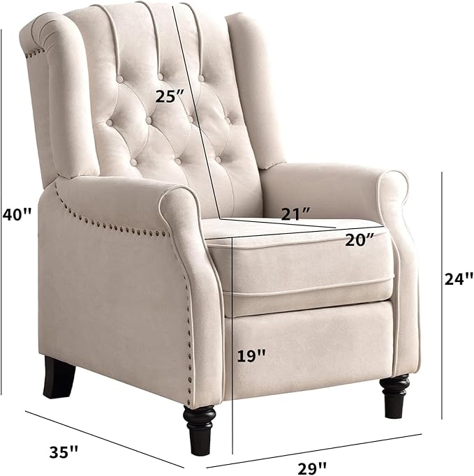 CANMOV Push Back Recliner Chair Set of 2, Elizabeth Fabric Recliner with Tufted Back Home Theater Seating w/Padded Seat and Nailhead Trim, Wooden Legs, Adjustable Single Sofa，White-Ruum Studio Home