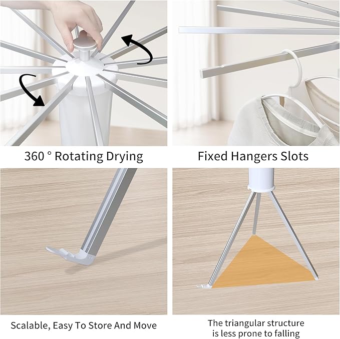 Clothes Drying Rack Tripod, Portable & Foldable Laundry Hanger Dryer - Aluminum, 12 Rods-Ruum Studio Home