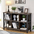 FATORRI Rustic 6 Cube Storage Organizer with Shelf, Wood and Metal Cubby Bookcase, Industrial Horizontal Bookshelf for Living Room, Home Office (Walnut Brown, 47 Inch)-Ruum Studio Home