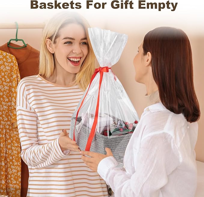 3 Pack Small Storage Baskets for Organizing, Cute Woven Decorative Gift Baskets for Shelves, Mini Closet Organizer Bins with Handles, 11.81''Lx7.87''Wx4.72''H-Grey-Ruum Studio Home