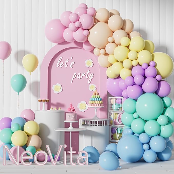 Pastel Balloons Arch Garland Kit, 146PCS Pastel Balloons 4 Sizes 18/12/10/5 Inch, Macaron Rainbow Balloon Arch Kit for Unicorn Birthday Baby Shower Wedding Easter Party Decorations-Ruum Studio Home