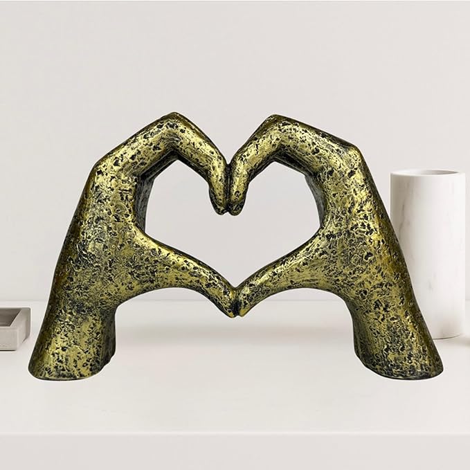 Top Brass Large Rustic Heart Hands Sculpture, 9 3/4” Resin Love Statue – Romantic Decor Accent for Shelf or Mantel – Perfect for Wedding, Valentine's Day or Anniversary (Weathered Bronze)-Ruum Studio Home