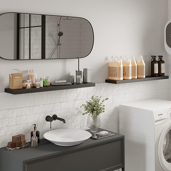 BAMEOS Floating Shelves,40 in W x 8in D Wall Mounted Wooden Shelves with Invisible Brackets Set of 2, Hanging Wall Shelves Decoration for Bedroom, Bathroom, Living Room and Kitchen-Ruum Studio Home