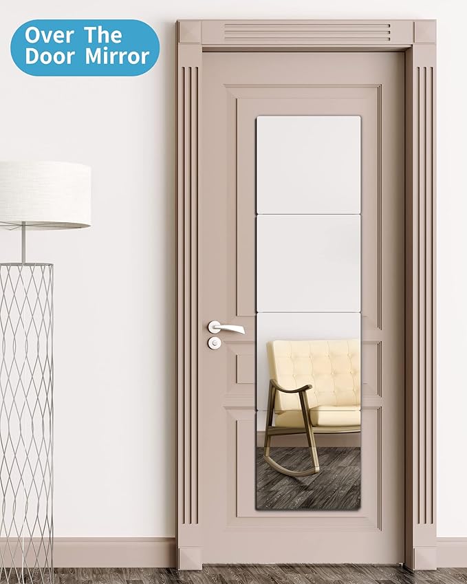 Shatterproof Wall Mirror Full Length for Bedroom, Acrylic Gym Mirrors For Home, Extra Thick: 0.12 inch, 12 x 12 inch x 4 Pcs, Workout Mirrors Safe for Kids, Over The Door, Long Wall Mounted-Ruum Studio Home