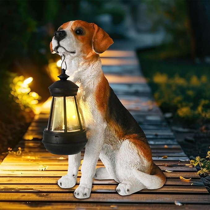 Solar Dog Statue Outdoor Decor - Beagle Dog Statue With Solar Lights for Patio, Lawn & Garden, Housewarming Gift-Ruum Studio Home