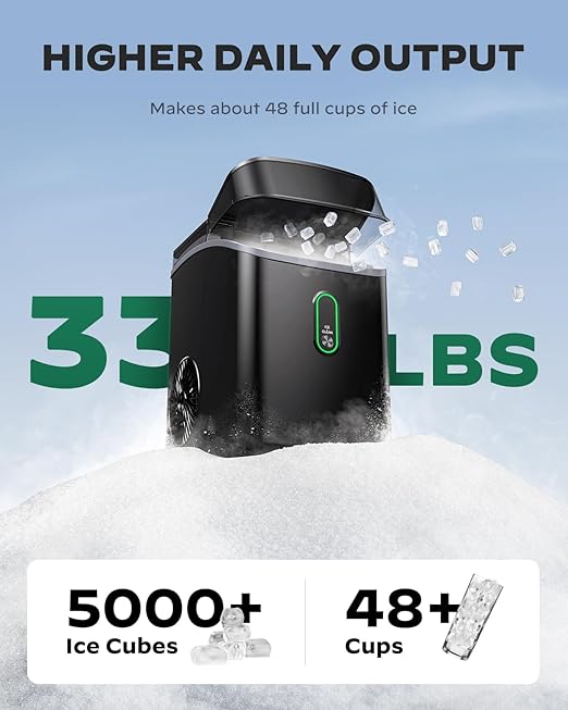 Silonn Nugget Ice Maker Countertop, Pebble Ice Maker with Soft Chewable Ice, Ready in 6 Mins, 34lbs Per Day, One-Click Operation Ice Machine with Self-Cleaning, for Home, Kitchen, Party, RV, Camping-Ruum Studio Home