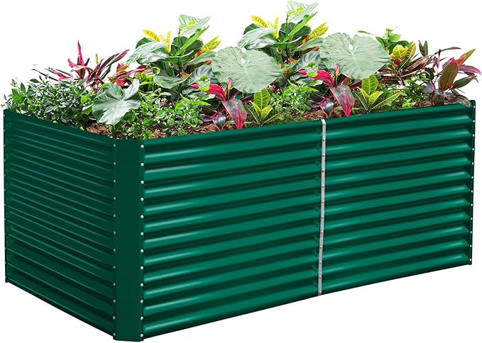 Land Guard 8x4x3ft Rectangular Galvanized Raised Garden Beds, Large-Capacity Metal Planter Box Outdoor, Durable Deep Raised Garden Bed 3ft Tall, Raised Beds for Gardening Vegetables, Forest Green-Ruum Studio Home