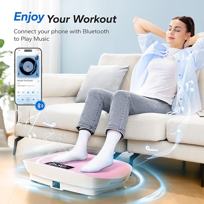 MERACH Vibration Plate Exercise Machine, Whole Body Workout Equipment for Women, Bluetooth and Silicone Pedal, Vibration Plate with Auto Mode, Vibrate Fitness Platform for Home-Ruum Studio Home