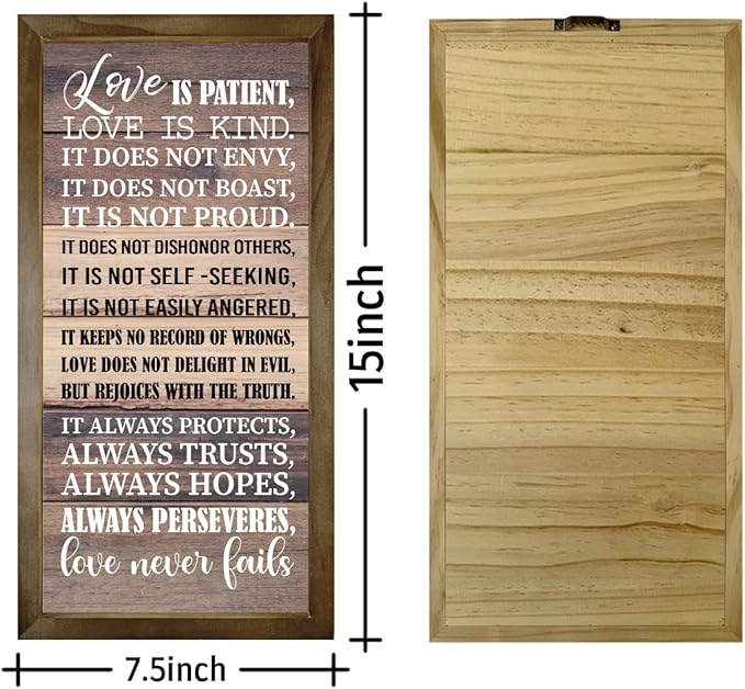Love is Patient Love is Kind Wall Art, 1 Corinthians 13 Wall Art, God Walls Decor, Hanging Frame Bible Verses Walls Décor, Christian Gift-Ruum Studio Home