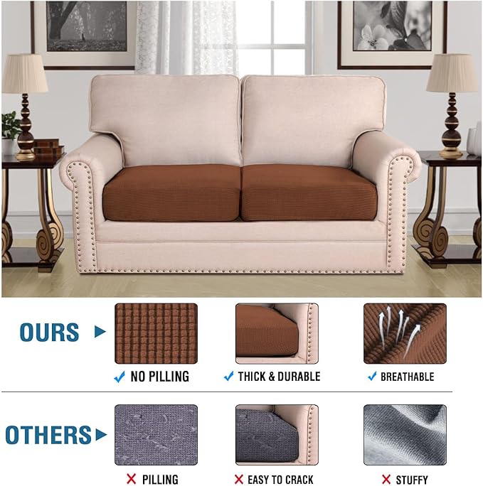 H.VERSAILTEX Super Stretch Individual Seat Cushion Covers Sofa Covers Couch Cushion Covers Slipcover Sets Thick Jacquard Textured Twill Fabric (2 Piece Medium Sofa Cushion Covers, Caramel)-Ruum Studio Home