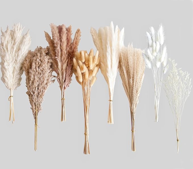 128 PCS Dried Pampas Grass Bouquet, Boho Table Decor, Bunny Tails Dried Flowers, Brown Pampas, White Pampas Grass for Weddings, Home Decor, Rustic Parties, and Baby Shower Decorations-Ruum Studio Home