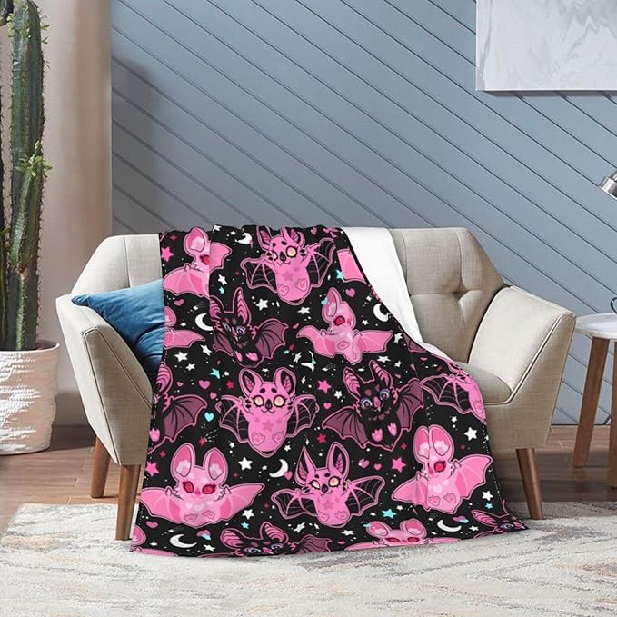 Pink Bat Throw Blanket Soft Fleece Blanket Men Women Gift for Kids Boys Girls for Party Couch Sofa Bed Deco Blankets 50"x40"-Ruum Studio Home