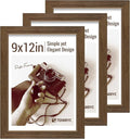 9x12 Frame 3 Pack - Brown Woodgrain, 9 x 12 Picture Frame for Photos, HD Tempered Glass, Tabletop or Wall Display-Ruum Studio Home