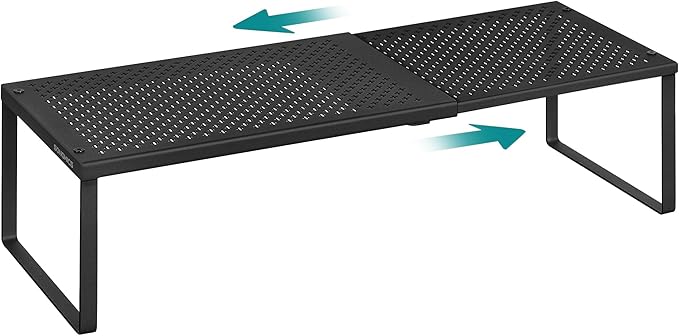 SONGMICS Spice Rack, Expandable Kitchen Countertop Shelf, Small Cupboard Organizer, Metal, Space-Saving Tabletop Shelf, Matte Black UKCS007B01-Ruum Studio Home