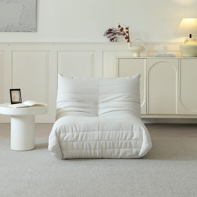 Luxury Sofa Couch Chair, Lazy Floor Seating, Fireside Bean Bag Chair, Ergonomic Tatami Sofa Lounger for Living Room, Bedroom, Office, Single Seat, White-Ruum Studio Home