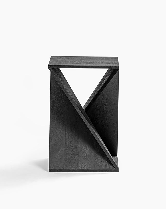 Modern Hand Made One-of-a-Kind Carved Mango Wood End Table, Farmhouse Side Table,Farmhouse End Table,Living Room,Bedroom, Accent Table, Contemporary Architectural Designed Black,Assembled-Ruum Studio Home