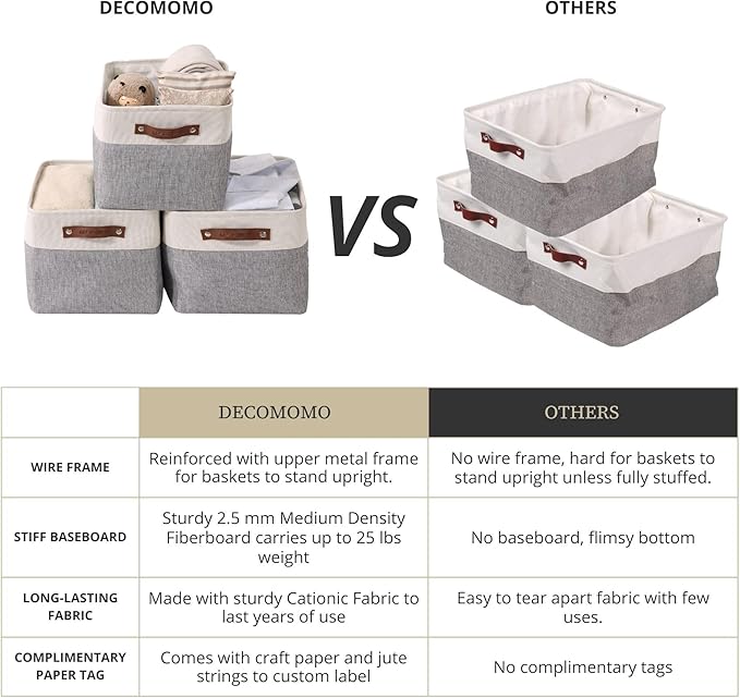 DECOMOMO Storage Baskets for Shelves - Fabric Closet Organizers and Storage Bins, Perfect Baskets for Organizing Closet Toys Nursery (Grey and White, XL - 4 Pack)-Ruum Studio Home