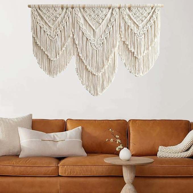 large macrame wall hanging - Boho Tapestry Macrame Wall Decor Art- Chic Bohemian Handmade Woven Tapestry Home Decoration for Bedroom Living Room Apartment Wedding Party - 43"x32" (Double-layer)-Ruum Studio Home