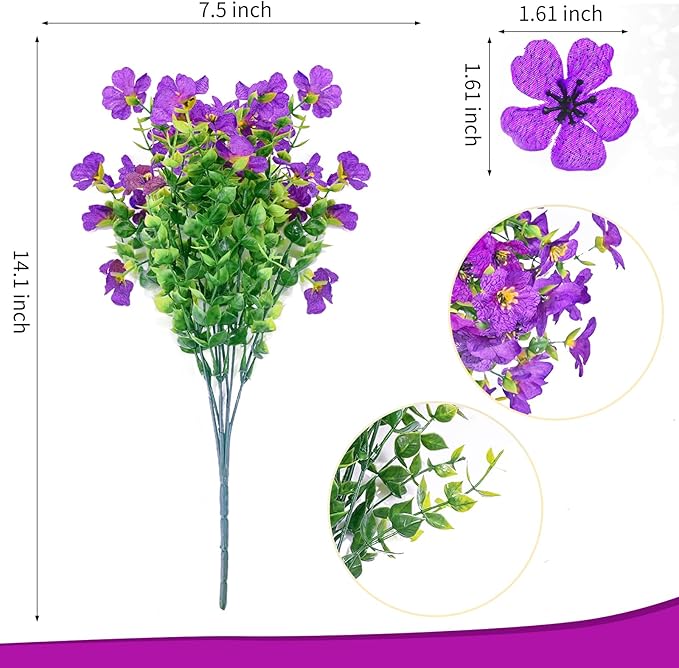 ‌20 Bundles Artificial Flowers for Outdoors‌ with 6 Faux Butterflies, UV Resistant ‌Fake Flowers‌ with Eucalyptus Leaves, ‌Artificial Plants Outdoor‌ for Patio Garden Porch Home Decor (Purple)-Ruum Studio Home